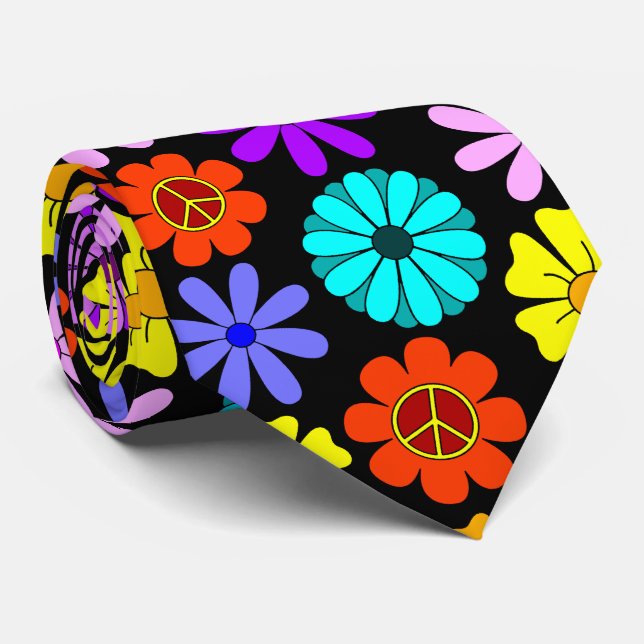 Gravata Hippie Flowers Neck Tie (Rolled)