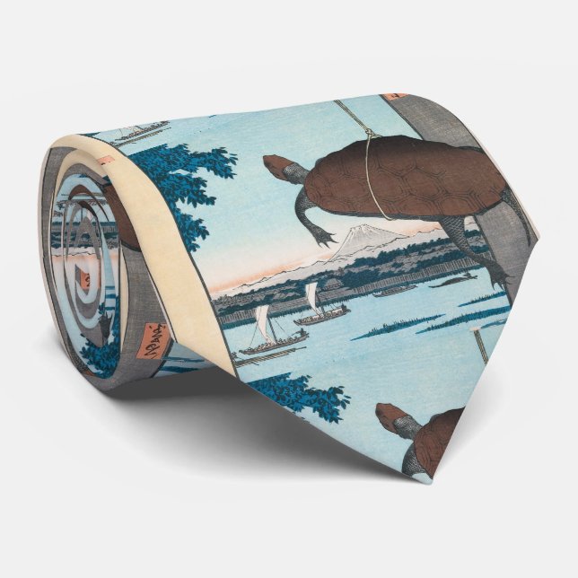 Gravata Hiroshige , Ukiyoe “ Mannen Bridge, Fukagawa ” ネクタ (Rolled)