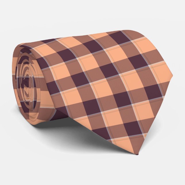 Gravata Hit Pink and Livid Brown Plaid Neck Tie (Rolled)