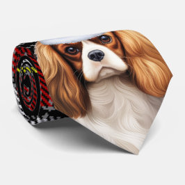 Gravata Holiday Cavalier King Charles Dog Xadrez Natal