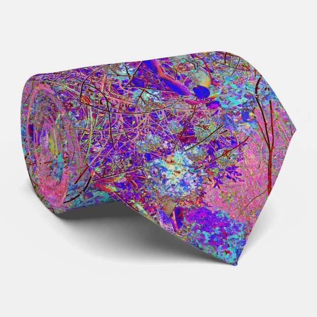 Gravata Hortênsia Abstrata Roxa e Azul com Magenta (Rolled)