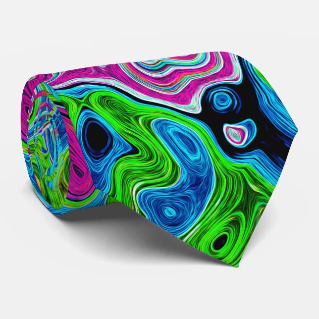 Gravata Hot Pink and Blue Groovy Abstract Retro Swirl (Rolled)