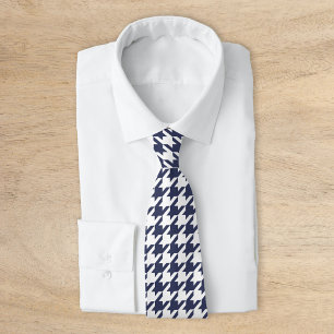 Gravata Houndstooth Clássico Branco e marinho