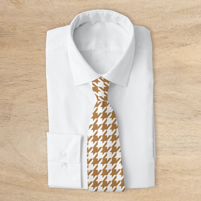 Gravata Houndstooth Clássico Dourado e Branco (Criador carregado)