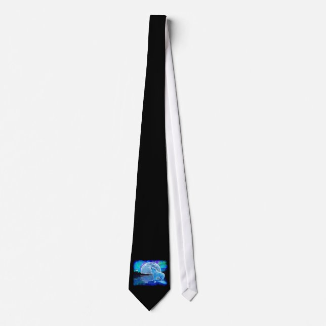 Gravata Howling White Wolf & Moon Fantasy Art Tie (Frente)