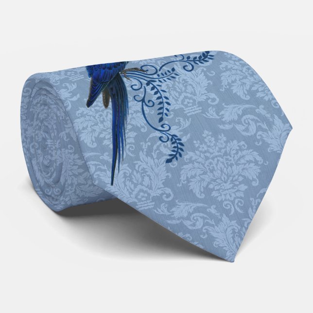 Gravata Hyacinth Macaw Papagaio com Azul Damask (Rolled)