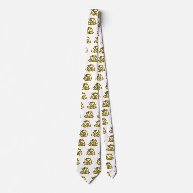 Gravata HYPER DRAGON / Dourados Números Célticos ,Branco (Frente)