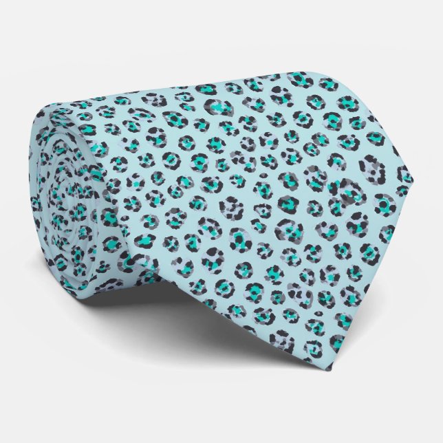 Gravata Ice Blue Leopard Print Pattern (Rolled)
