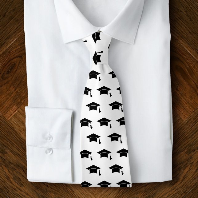 Gravata Ícone de Graduação Branco com Padrão de Gorro Pret (Criador carregado)
