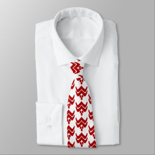 Gravata Ikat floral estilizado - vermelho escuro e branco