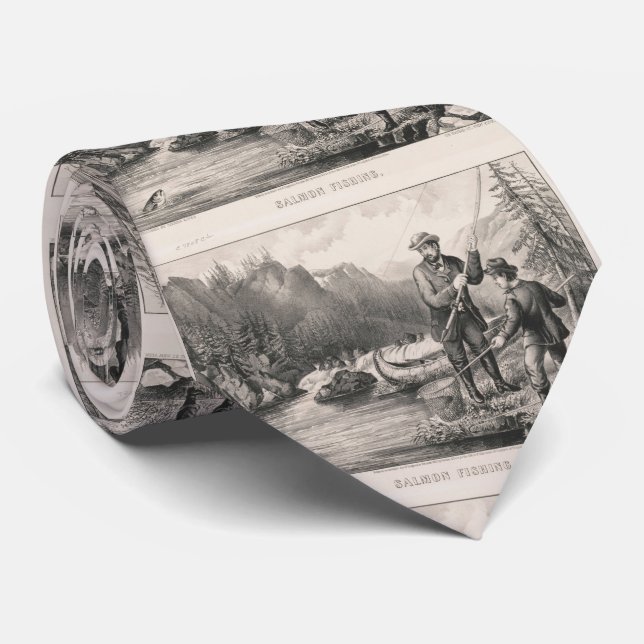 Gravata Ilustração da pesca do salmão (1872) (Rolled)