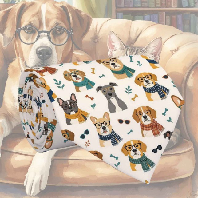 Gravata Ilustrações de Cão Hipster com Óculos (Criador carregado)