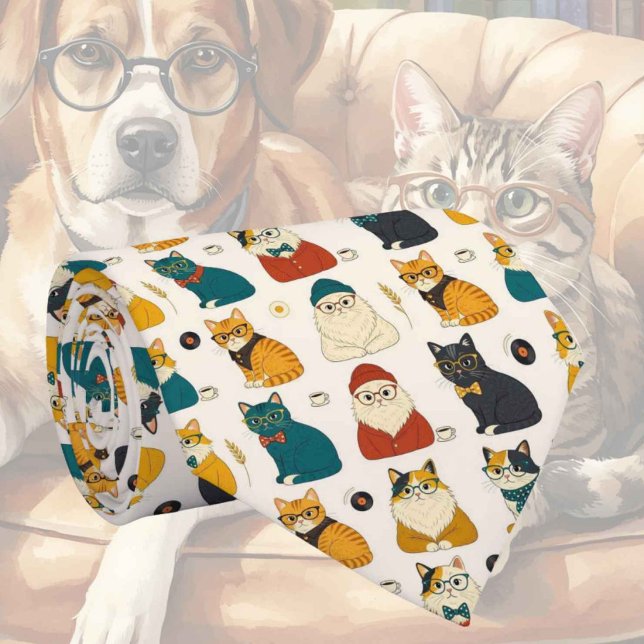 Gravata Ilustrações de Gato Hipster com Óculos (Criador carregado)