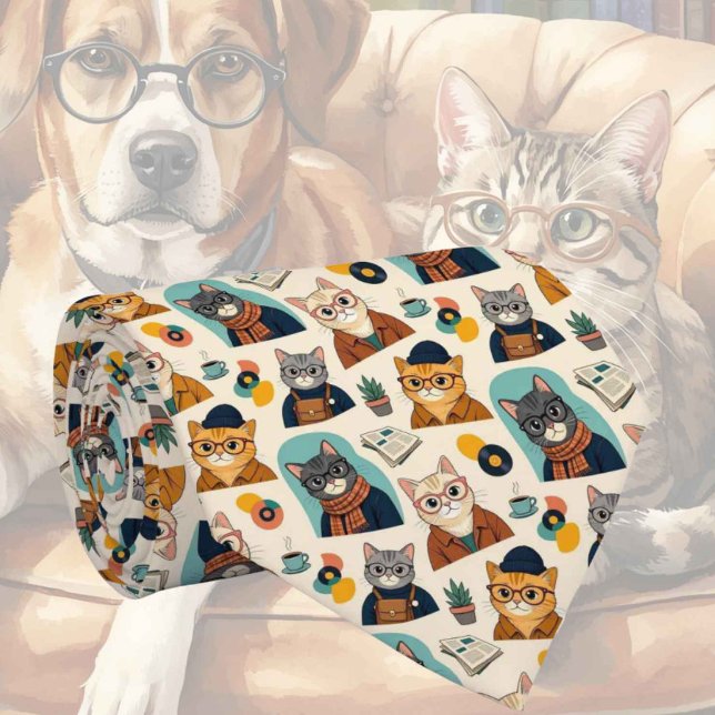 Gravata Ilustrações de Gato Hipster com Óculos (Criador carregado)