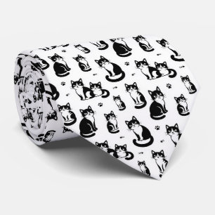 Gravata Ilustrações de Gatos Preto e Branco