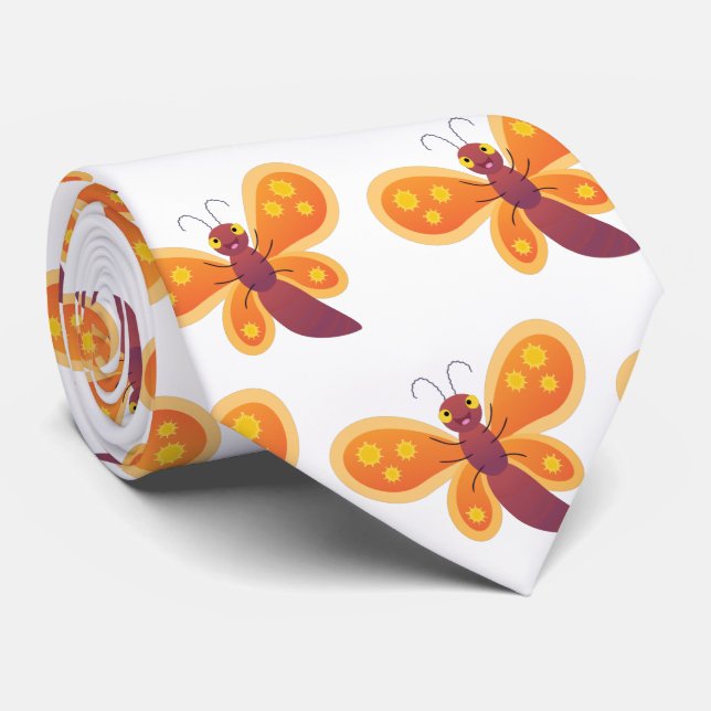 Gravata Imagem de desenho animado de borboleta laranja fel (Rolled)