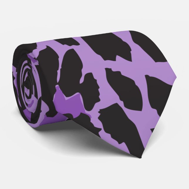 Gravata Impressão Animal, Leopardo Espetado - Preto Roxo (Rolled)