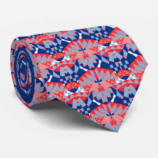Gravata impressão branco e azul vermelho nº 1 (Rolled)
