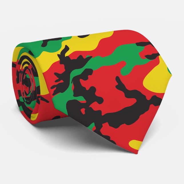 Gravata Impressão da Camouflage rasta jamaicana (Rolled)