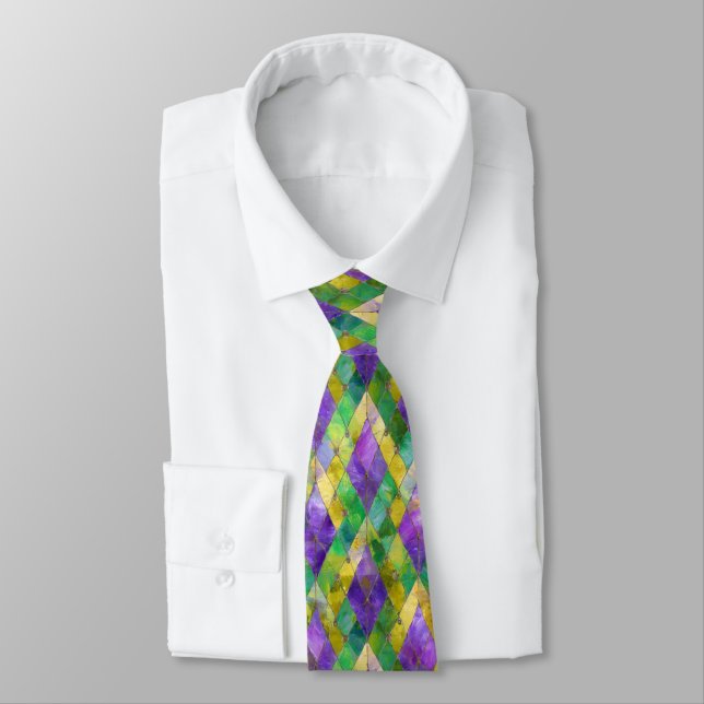 Gravata Impressão de Arlequim de Vidro Colorido de Mardi G (Amarrado)