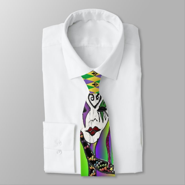 Gravata Impressão de Arte de Máscara de Mardi Gras Psicodé (Amarrado)