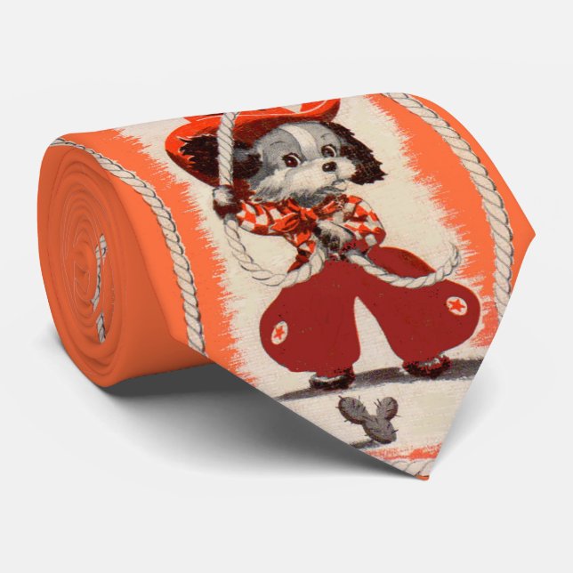 Gravata impressão de cachorro cowboy (Rolled)