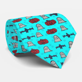 Gravata Impressão de Dia das Bruxas de Diversão Azul