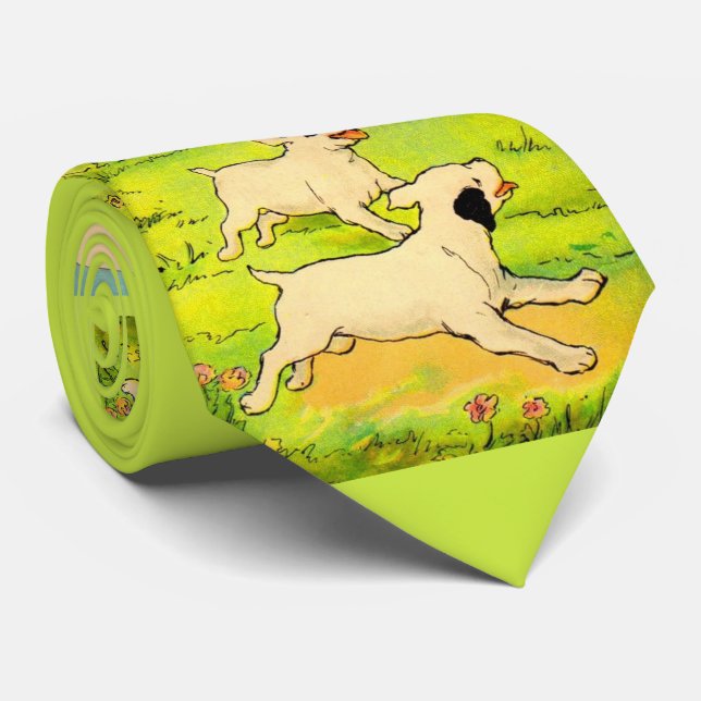 Gravata impressão de dois cães correndo de 1914 (Rolled)