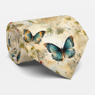 Gravata Impressão de Jardim Botânico de Borboleta Azul Boh
