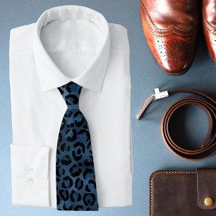Gravata Impressão de Leopardo Azul com Efeito de Brilho de