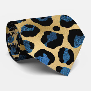 Gravata Impressão de leopardo dourado e azul