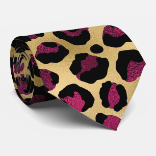 Gravata Impressão de leopardo dourado e burgundy