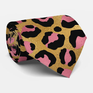Gravata Impressão de leopardo dourado e rosa