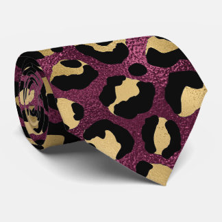 Gravata Impressão de leopardo em burgundy e dourado