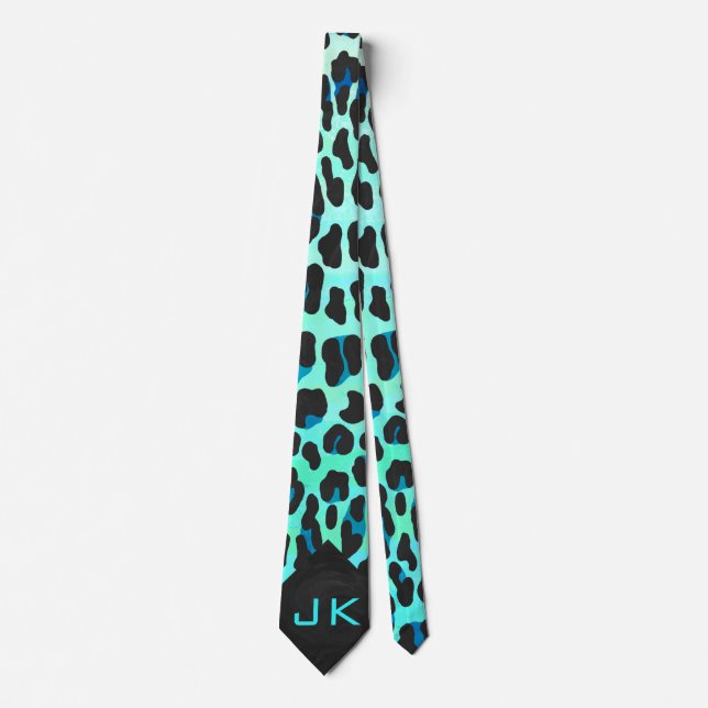 Gravata Impressão de Leopardo Negro e Teal (Frente)