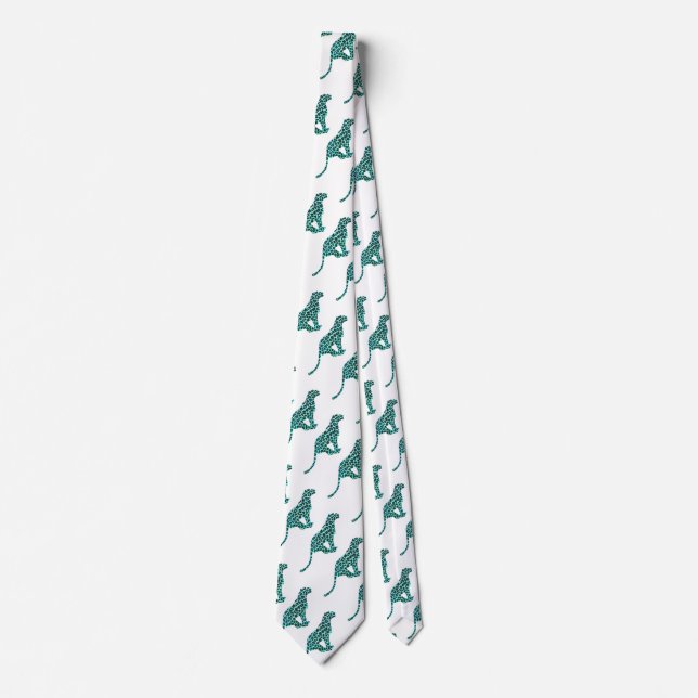 Gravata Impressão de Leopardo Negro e Teal (Frente)