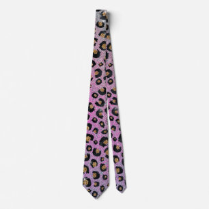 Gravata Impressão de Leopardo Preto, Preto, Azul-Cor-de-R