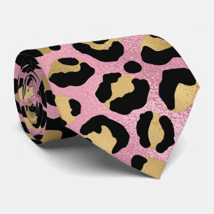Gravata Impressão de leopardo rosa e dourado