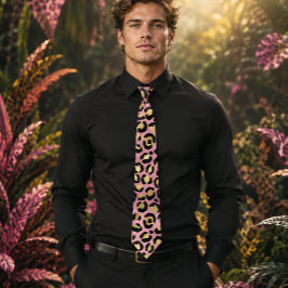 Gravata Impressão de leopardo rosa e dourado