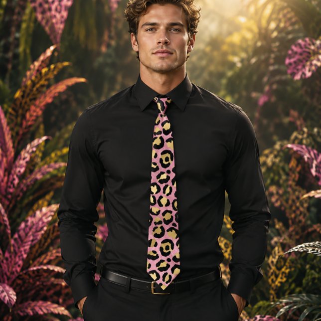 Gravata Impressão de leopardo rosa e dourado (Criador carregado)