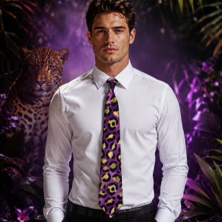 Gravata Impressão de leopardo roxo e dourado