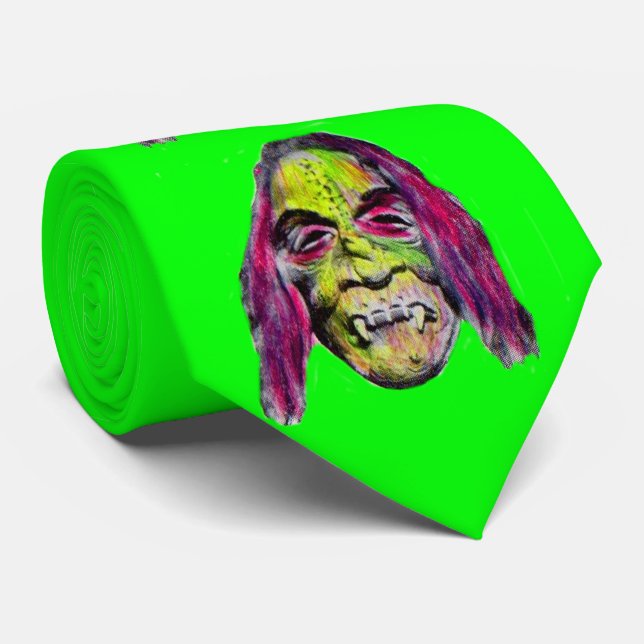 Gravata impressão de monstro de terror diabólico assustado (Rolled)