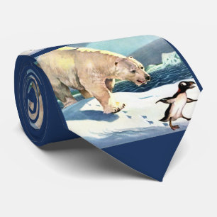 Gravata impressão de urso polar e pinguim