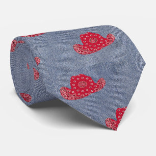 Gravata Impressão Denim com chapéus de vaqueiro Red Band