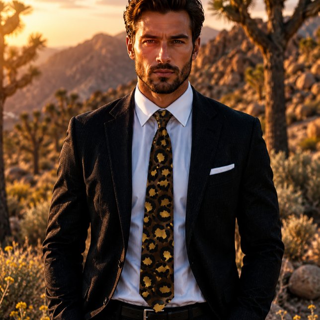 Gravata Impressão em Leopardo Bronze e Dourado (Criador carregado)