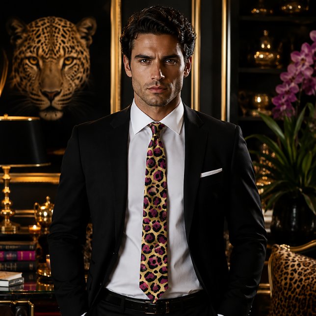 Gravata Impressão em Leopardo Burgundy e Dourado (Criador carregado)