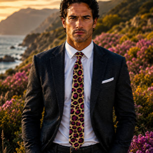 Gravata Impressão em Leopardo Burgundy e Dourado