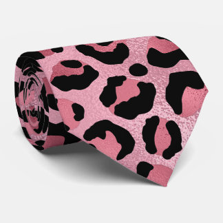 Gravata Impressão em Leopardo Metálico Rosa