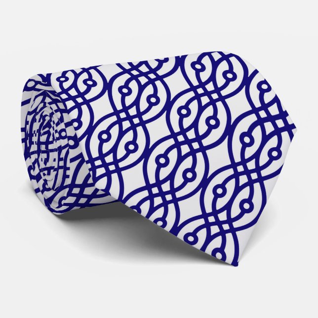 Gravata Impressão Kimono, cinza prateada e azul marinho (Rolled)