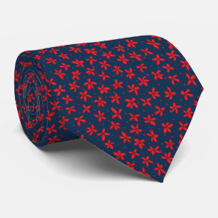 Gravata Impressão Mini Floral Vermelho e Marinho